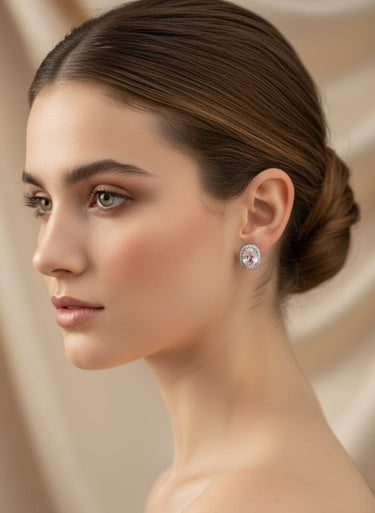 925 Silver Pink Oval Earrings